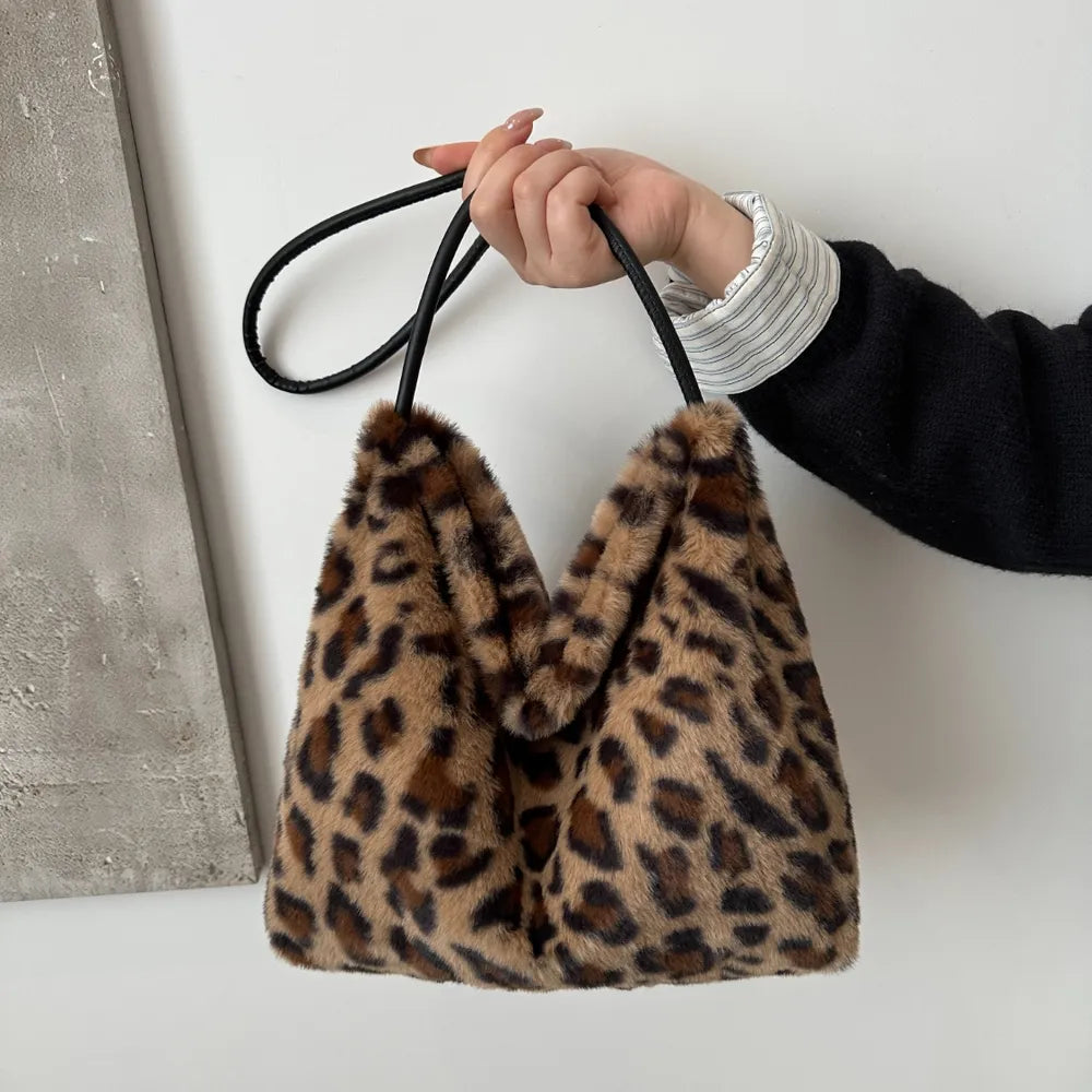 Leopard Print Furry Shoulder Bag