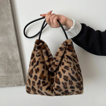 Leopard Print Furry Shoulder Bag