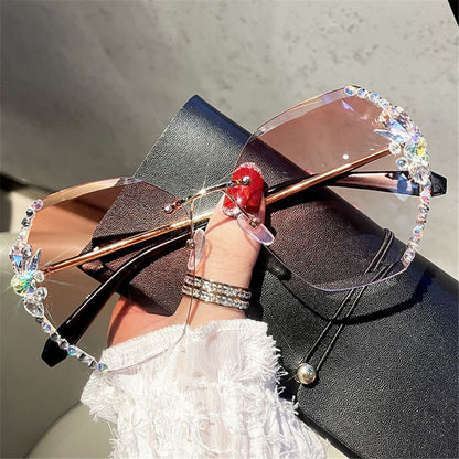Ladies Vintage Rimless Rhinestone Sunglasses - UV400 - various colours