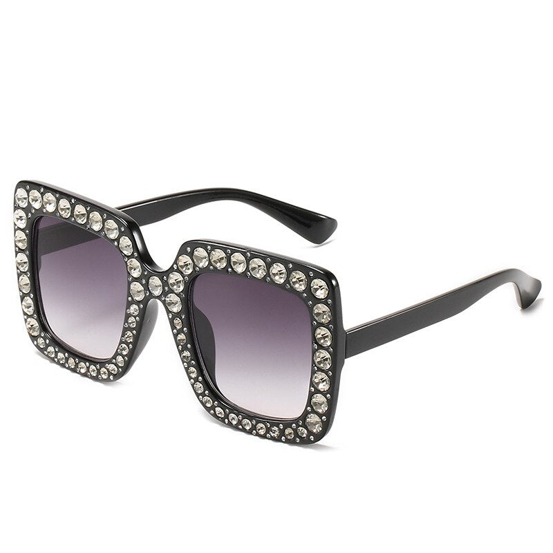 Ladies Vintage Oversized Square Rhinestone Sunglasses - various colours