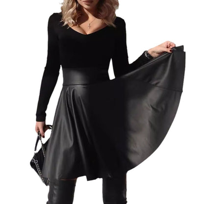 Faux Leather PU High Waisted Umbrella Skirt - Various Colours