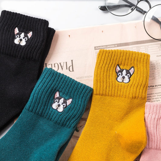 Cotton Socks Embroidery Dog