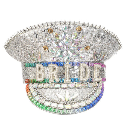 Handmade Sequined & Beaded Rhinestone Bride Hen Hat
