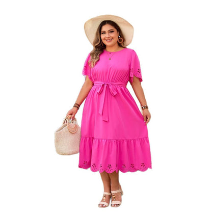 Plus Size Ladies Summer Dress - Hollow Out Detail