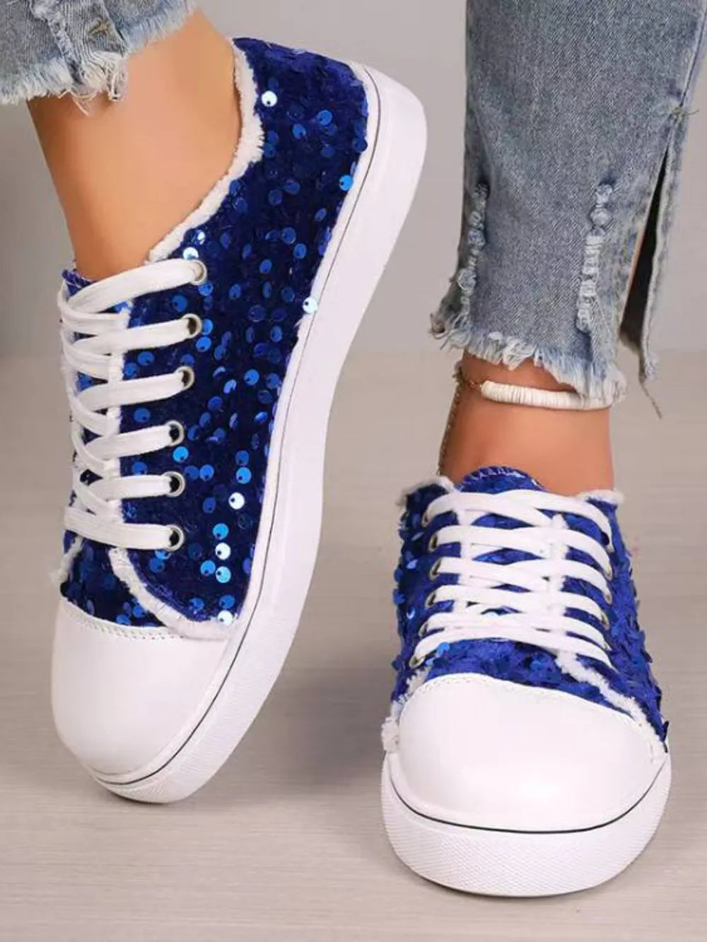 Sequin Round Toe Flat Trainer