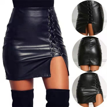 Faux Leather PU High Waisted Side Split Skirt