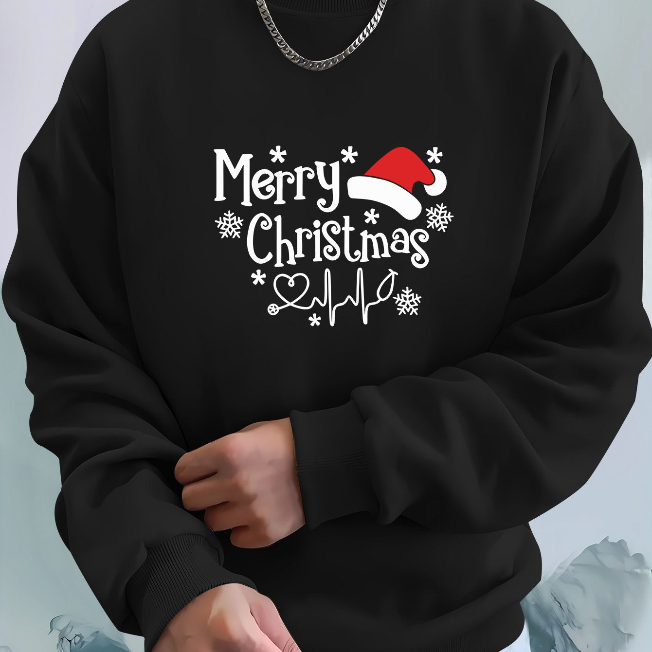 Men's Christmas Sweatshirt - Merry Christmas Hat