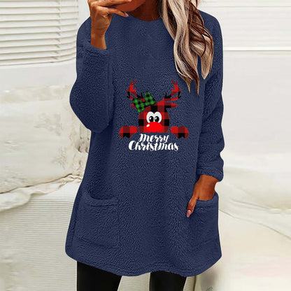 Christmas Fleece Jumper with Pockets - Christmas Deer - Various Colours