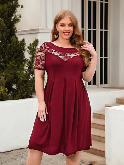 Women's Dress - Ruched Round Neck - Plus Size - Various Colours