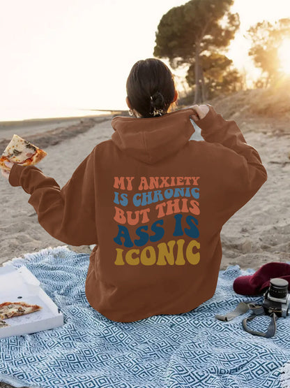 Women's Slogan Hoodie - Anxiety Iconic