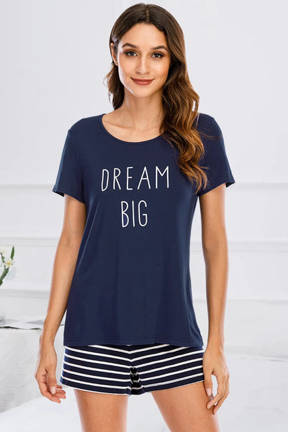Women's Pyjama Set - Top & Short - Sleep/Dream Big Slogan