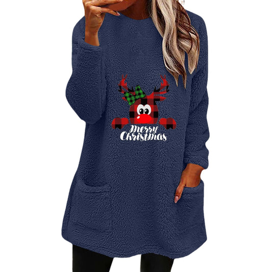 Christmas Fleece Jumper with Pockets - Christmas Deer - Various Colours