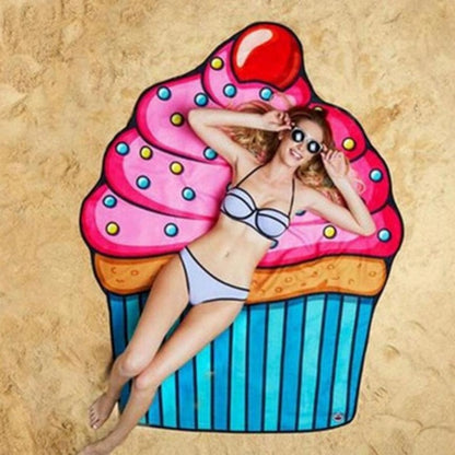 Round Beach Towel with Various Food Designs