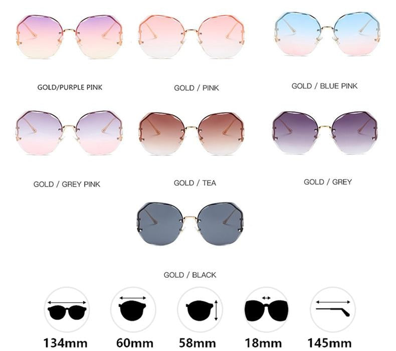 Ladies Frameless Curved Rim Sunglasses - various colours