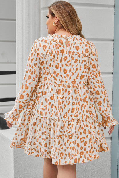 Women's Oatmeal Leopard Print Dress - Plus Size