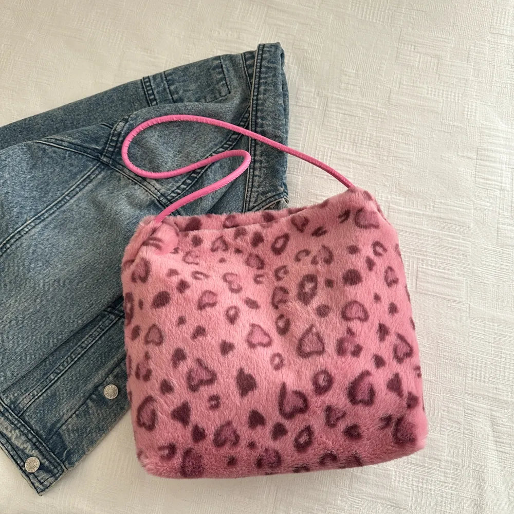 Leopard Print Furry Shoulder Bag