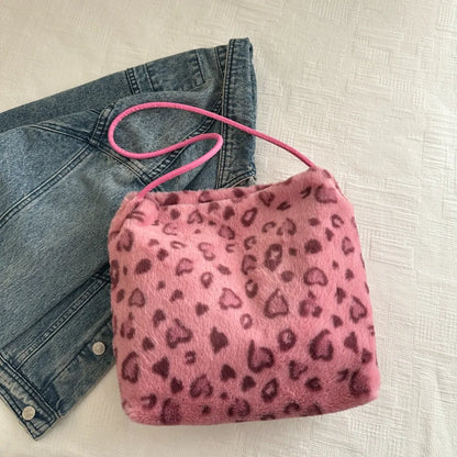Leopard Print Furry Shoulder Bag
