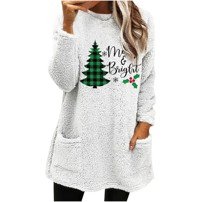 Christmas Fleece Jumper with Pockets - Merry & Bright - Various Colours