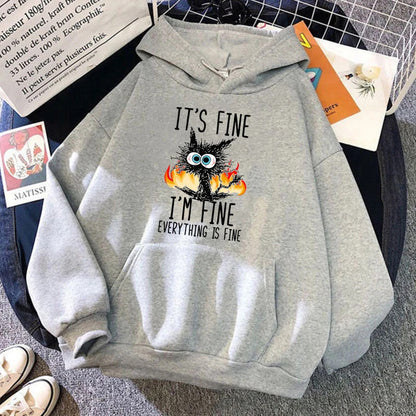 Unisex Hoodie - Cartoon Cat It's Fine - Various Colours - Up to 4XL