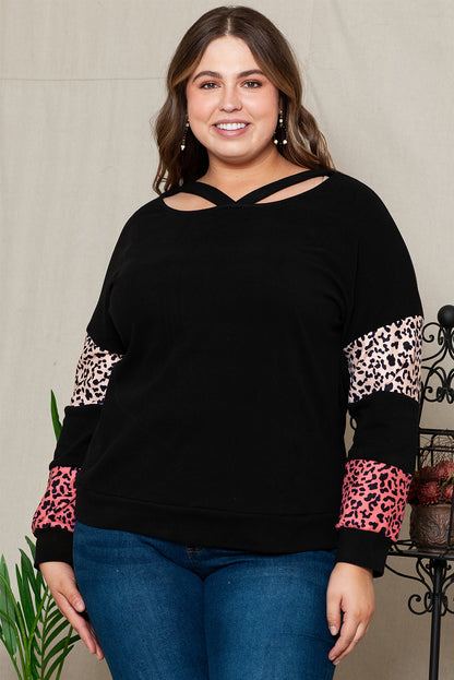 Leopard Print Strappy Neck Top - Plus Size