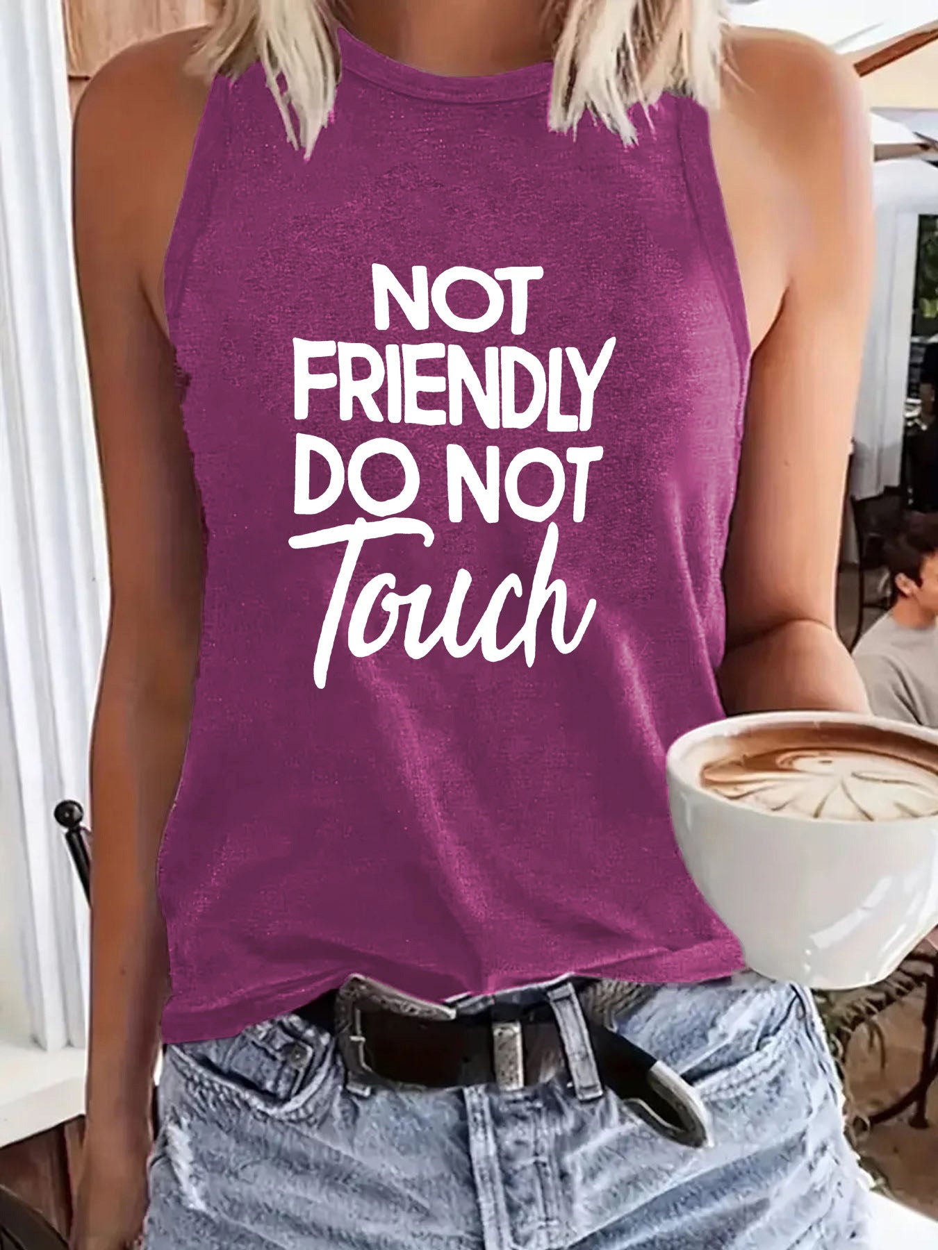 Ladies Printed Slogan Vest - Not Friendly