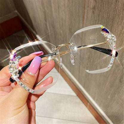 Ladies Vintage Rimless Rhinestone Sunglasses - UV400 - various colours