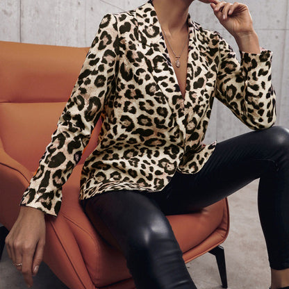 Leopard Print Single Breasted Blazer Jacket