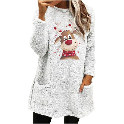 Christmas Fleece Jumper with Pockets - Reindeer - Various Colours