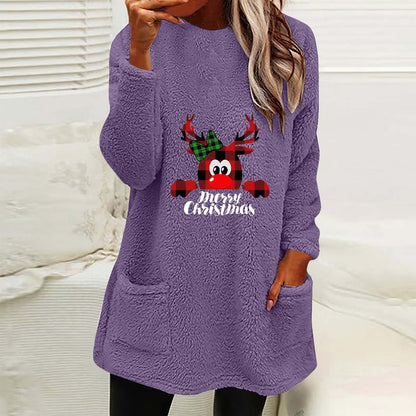 Christmas Fleece Jumper with Pockets - Christmas Deer - Various Colours