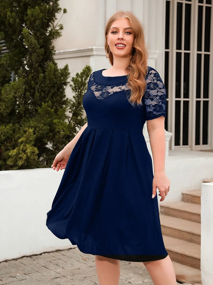 Women's Dress - Ruched Round Neck - Plus Size - Various Colours