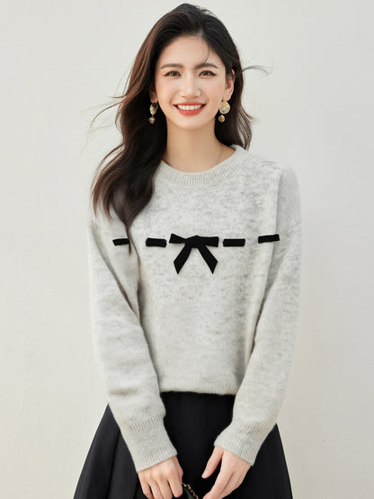Women's Knitted Jumper Sweater with Bow