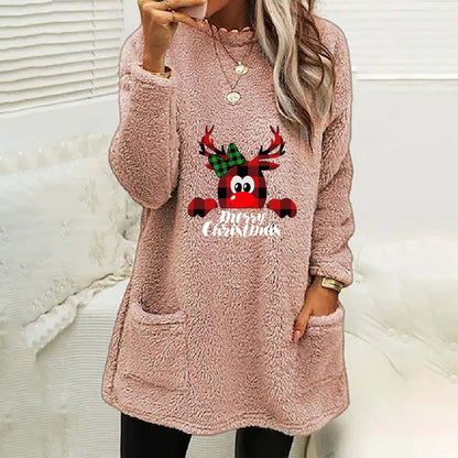 Christmas Fleece Jumper with Pockets - Christmas Deer - Various Colours