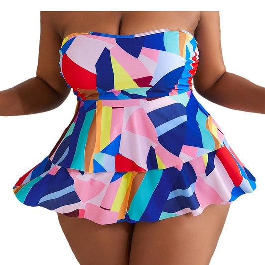 Women's Strapless Swimsuit Dress - Geo Print