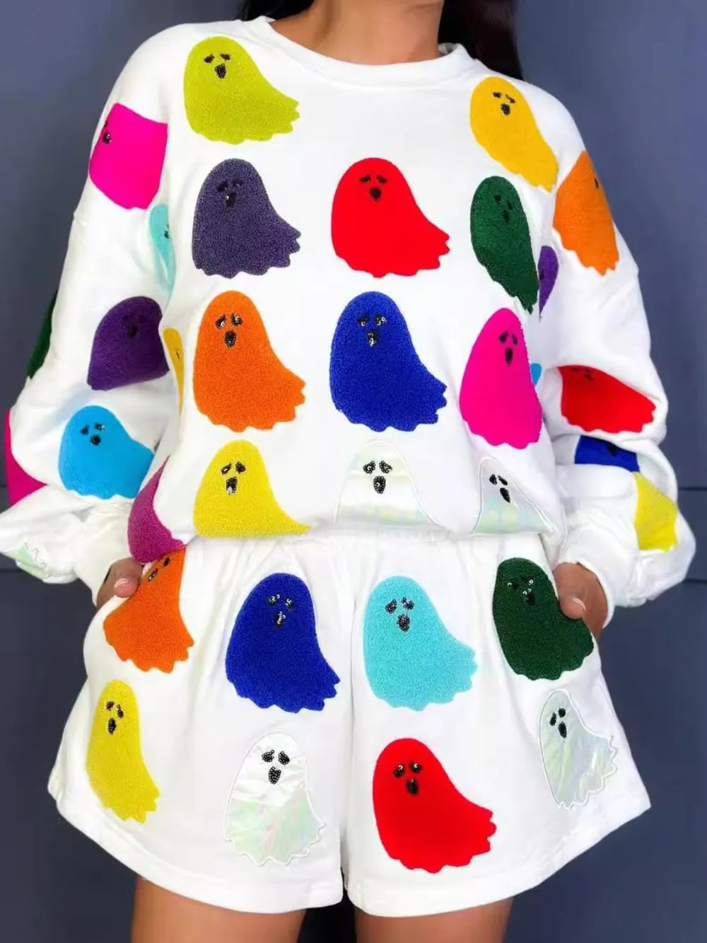 Halloween Ghost Print Top and Short Set