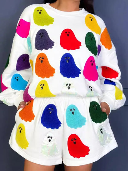 Halloween Ghost Print Top and Short Set