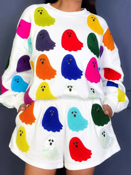 Halloween Ghost Print Top and Short Set