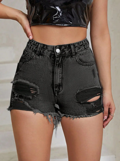 Women's Distressed Raw Hem High Rise Denim Shorts