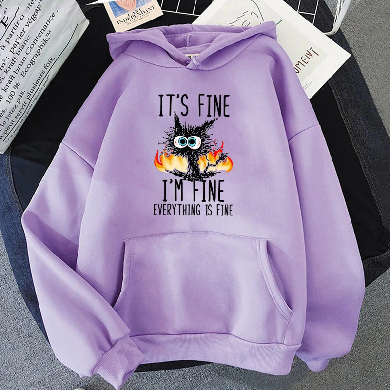 Unisex Hoodie - Cartoon Cat It's Fine - Various Colours - Up to 4XL