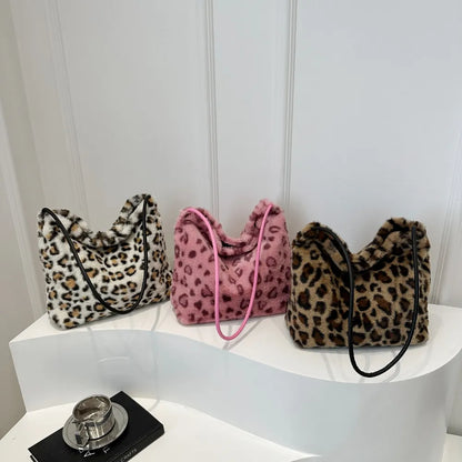 Leopard Print Furry Shoulder Bag