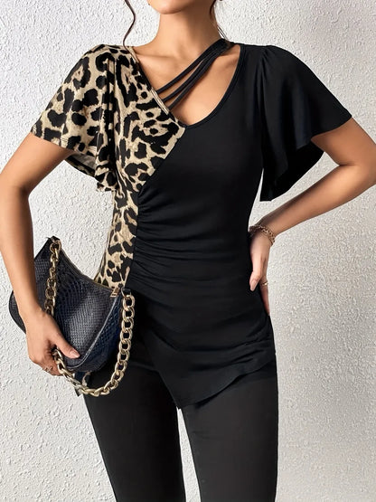 Women's Leopard Print Asymmetrical Top - Various Colours
