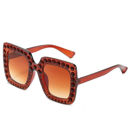 Ladies Vintage Oversized Square Rhinestone Sunglasses - various colours