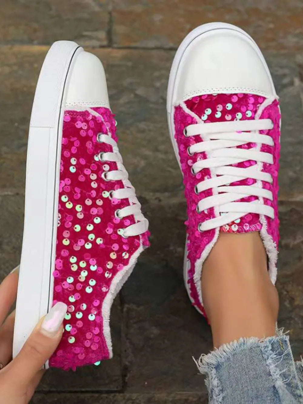 Sequin Round Toe Flat Trainer