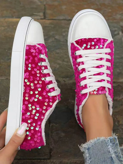 Sequin Round Toe Flat Trainer
