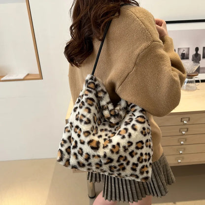 Leopard Print Furry Shoulder Bag