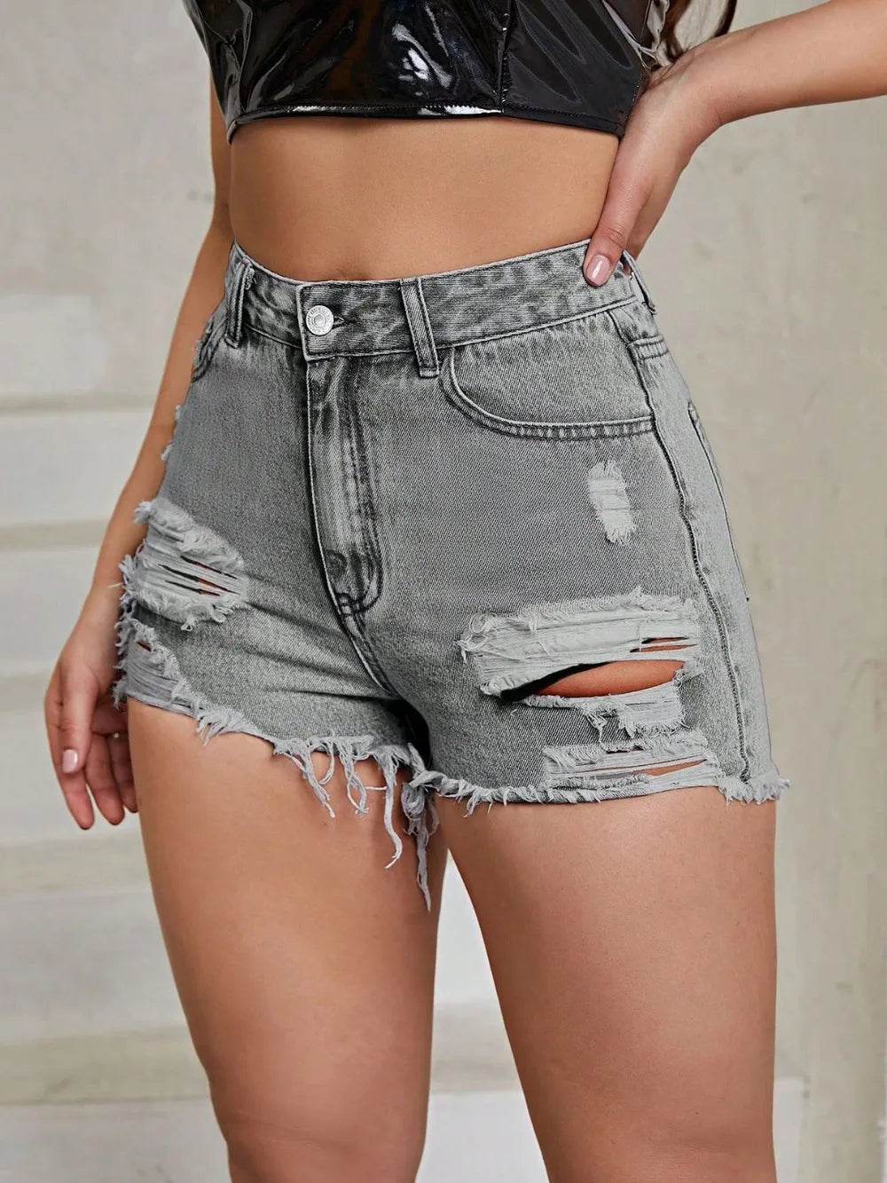 Women's Distressed Raw Hem High Rise Denim Shorts