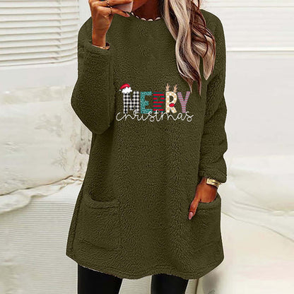 Christmas Fleece Jumper with Pockets - Merry Christmas - Various Colours