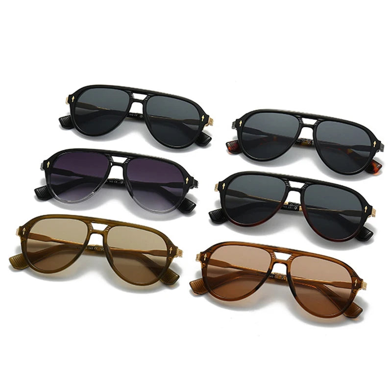 Men's Retro Double Bridge Pilot Sunglasses