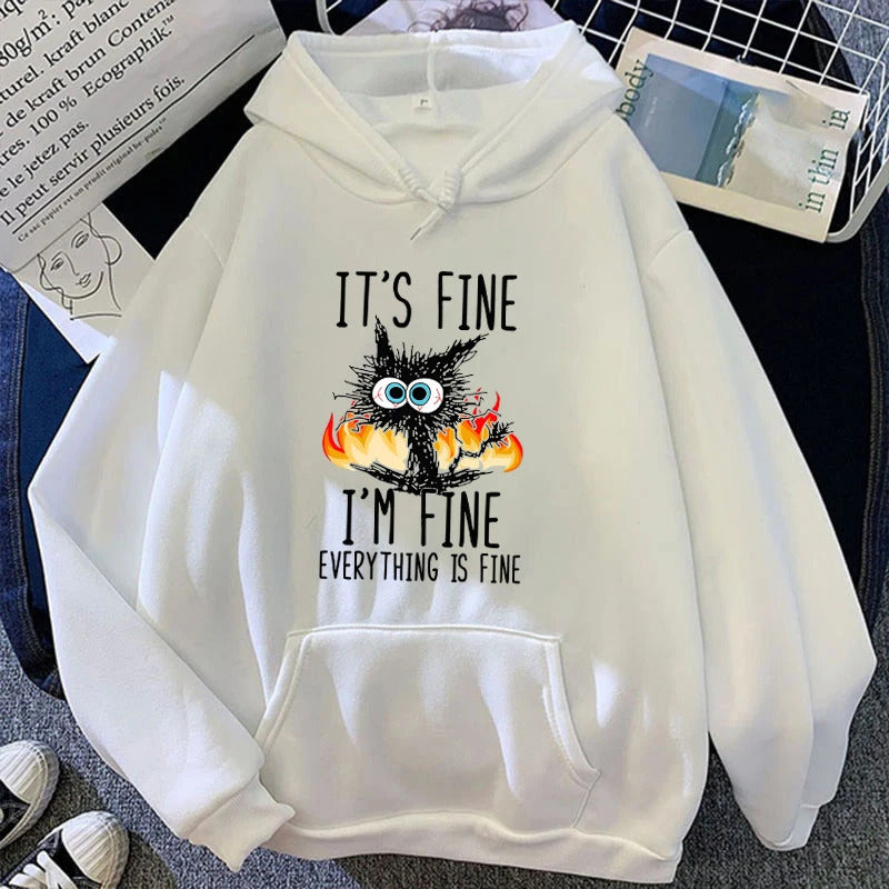Unisex Hoodie - Cartoon Cat It's Fine - Various Colours - Up to 4XL