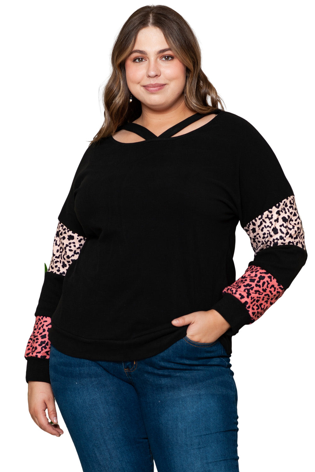 Leopard Print Strappy Neck Top - Plus Size