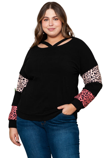 Leopard Print Strappy Neck Top - Plus Size